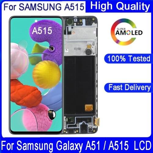 100% Original SUPER AMOLED 6.5'' For Samsung Galaxy A51 A515 A515F A515FD LCD display Touch Screen with frame Digitizer Assembly