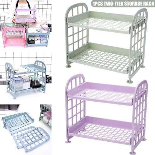 2-Tier Assembled Storage Shelf Plastic Seasoning Storage Rack Countertop Shelf for Kitchen Desk Countertop Organizer STTA889