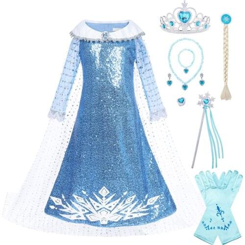 2021 New Elsa Dress Girls Summer Dress Princess Cosplay Costume Party Christmas Gift Fantasia Vestidos Girls Halloween Clothing