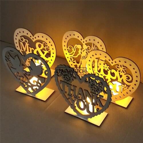 50PCS Wedding Party Heart Shape Candlestick Candle Holder LED Candle Wood Candlestick I Love You Party Decoration