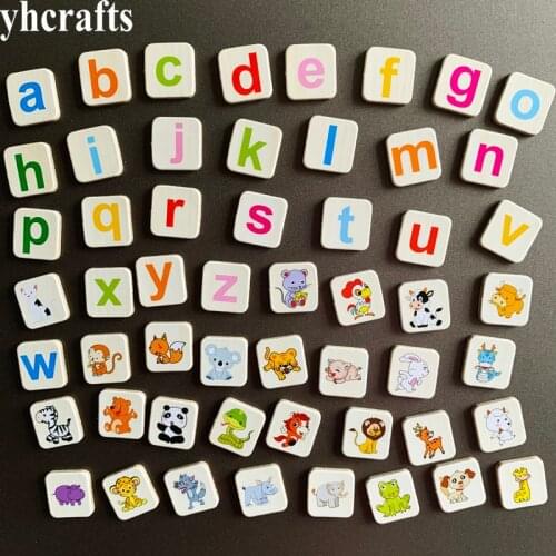 54PCS/Lot 26pcs a-z lower case and 28pcs animals fridge magnet English Letters Teach your own English learning kids diy