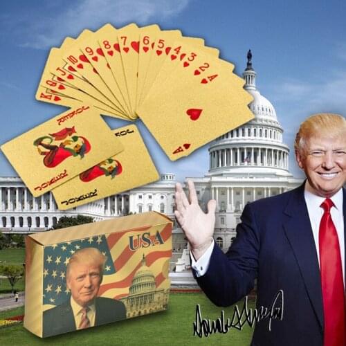 US President Donald Trump 24K Gold and Silver Playing Cards Poker Game Magic Card Waterproof Gifts Cards Dropshipping