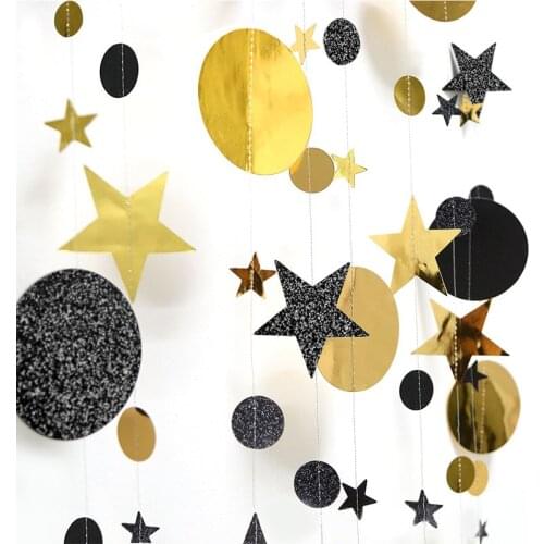 4M Black Gold Bunting Shining Paper Banner Birthday Event Graduation Party Decoration Supplies Class Room Wall Hanging Banners