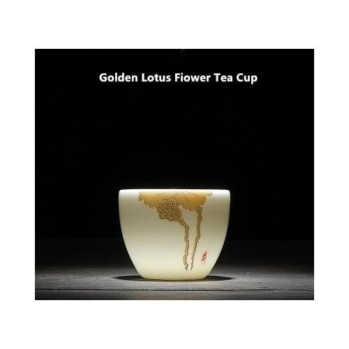 White Porcelain Tea Cup Dehua Golden Lotus Flower Cup Thickened Ceramic Kungfu Jin Jun Mei Teacups Tea Set Single Cup