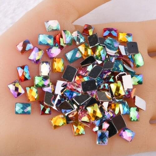 BOLIAO 100Pcs 6*9mm Mixed Rectangle Acryl Flat Back Crystal Glue on Bags/Clothes Handmade Art Work Decoration Craft DIY R347