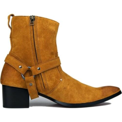 Hot Sales Genuine Fashion British Style Chelsea Boots Cow Suede Leather High Heel Men Boots High Top Zipper Mens Boots Leather