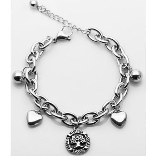 Titanium steel bracelet, tree of life, geometric heart-shaped round bracelet, fashionable new all-match jewelry