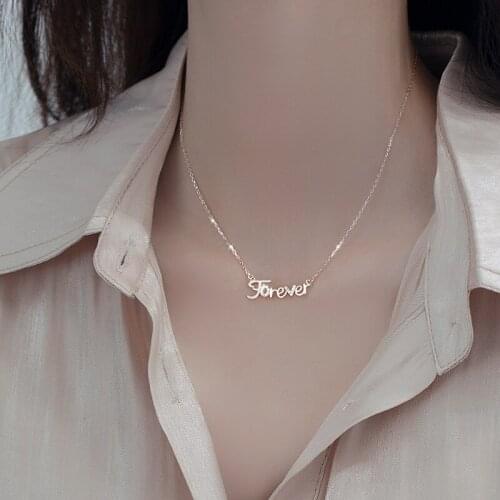 ModaOne Forever letter Cubic Zirconia Gold Silver Color Sweater Clavicle Chain Necklace For Women Ladies Luxury Dainty Jewelry