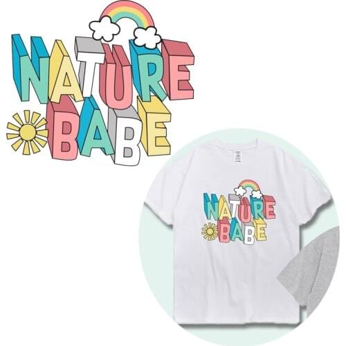 Colorful Letter Heat Transfer Rainbow Flower Iron On Transfer For Clothing Thermo Sticker On Clothes Patches For Clothes