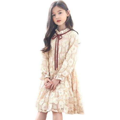 Kids Girl Autumn Cotton Princess Dress Fashion Bowknot Lace Wedding Party Evening Dress High Quality Long-sleeve Child Clothes