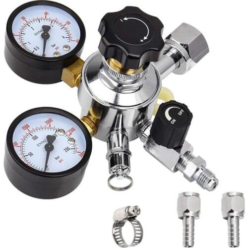 Keg Regulator, Thread to Barb CO2 Kegerator Regulator with Pressure Adjustment Knob, Beer Regulator with Safety Manual Pressure