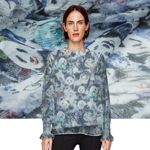 Pure silk Georgette fabric,pleated fabric,animal panda pattern, retro style,sew for top,shirt,dress,scarf,craft by the yard