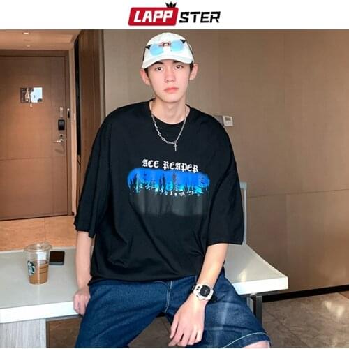 LAPPSTER Men Letter Designer Graphic Tee 2021 Summer Mens Streetwear Hip Hop Short Sleeve T-shirts Male Vintage Plus Size Tshirt