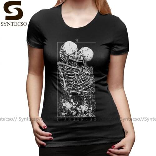 Skeleton T-Shirt The Lovers T Shirt Plus Size Black Women tshirt Short-Sleeve O Neck Printed Cotton Street Wear Ladies Tee Shirt