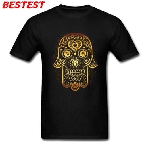 Hamsa T Shirt Men Tshirt Skull Print High Quality Crewneck 100% Cotton Tops Tees Birthday Amulet T-shirts Garden Of Good & Evil