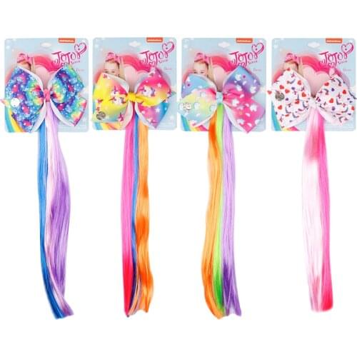 Jojo Siwa/Jojo Bows Hair Bows for Girls Unicorn Printed Ribbon Bowknot Long Braid Wig Hair Clips for Kids Girls Hair Accessories