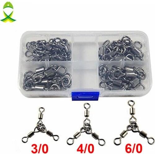 JSM 15pcs Heavy Three Way Fishing Swivel Sea Fishing Heavy Three Way Swivels Connector Set With Box Carp Fishing Accessories