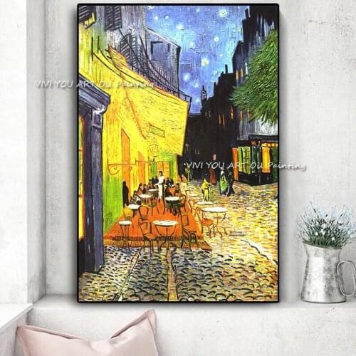Famous Van Gogh Cafe Terrace At Night Oil Painting on Canvas 100% Handmade Large Size Cuadros Wall Art Pictures For Living Room