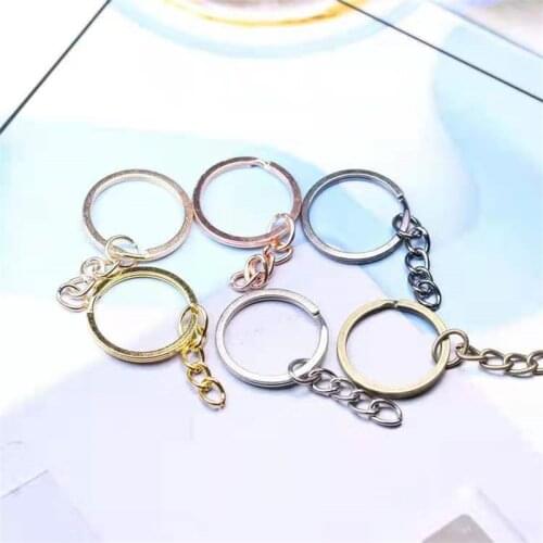 10 Pcs 25/28/30mm High Quality Kc Gold Bronze Color Key Ring Flat Ring Plus 4 Chain Diy Keychain Connector Jewelry Accessories