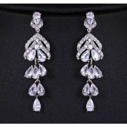 KSRA Minimalism Zirconia Vintage Boho Bridal Chandelier Earrings For Women Floral Bridal Earrings Wedding Jewelry Bridesmaid