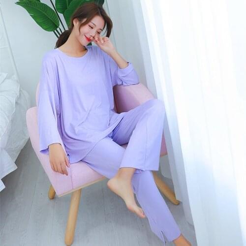 Fashion Spring and Autumn Pajamas Suit Ladies Modal Loose and Thin Casual Home Wear Two-piece Summer Trumpet Sleeves Sleepwear