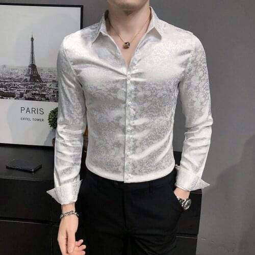Mens high-end brand business casual long-sleeved shirt 2021 new mens fashion slim printed England barber nightclub shirt