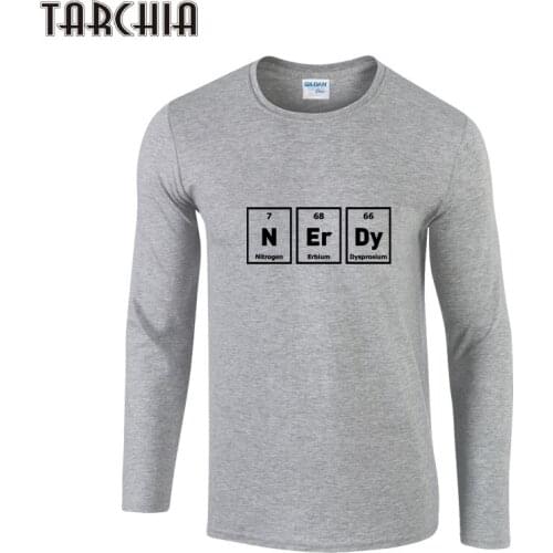 TARCHIA Hot Sale 2021 Men NERDY Print Long Sleeve Cotton T-Shirts Male O-Neck Letter Casual Slim Fit Tees Tops Men T Shirts