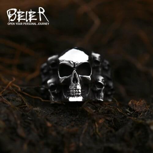 Beier new store 316L Stainless Steel high quality Biker ring Punk Lots of Skull Ring for men Fashion Jewelry LLBR8-079R
