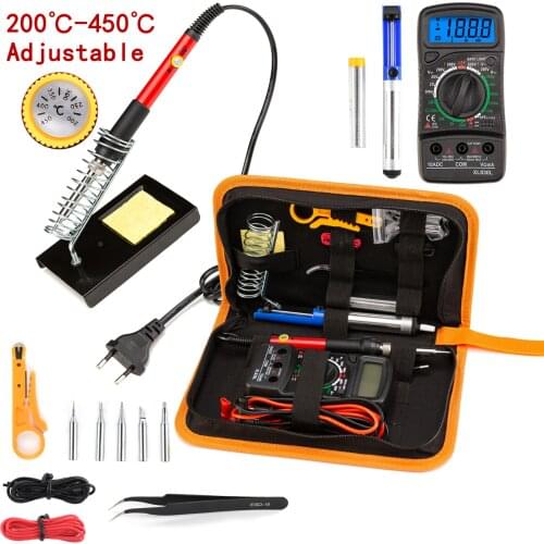 Soldering iron kits 60W 220V Adjustable Temperature Digital Multimeter Auto Ranging LCD solder iron tips welding rework tools