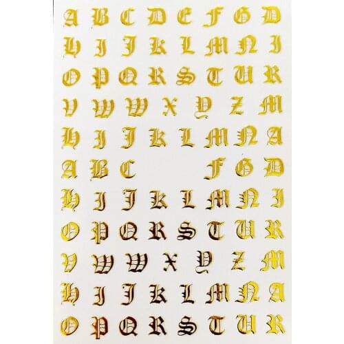 5Sheets/Set Rose Gold Silver Laser Letter 3D Nail Art Sticker Black English Words Character Nail Adhesive Decoration Decals TD#3