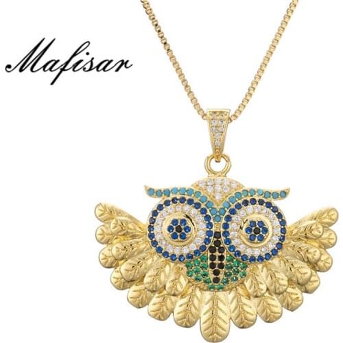 Mafisar New Arrival Charm Fashion Owl Pendant Necklaces Vintage Statement Animal Crystal Cubic Zircon Jewelry For Women Men