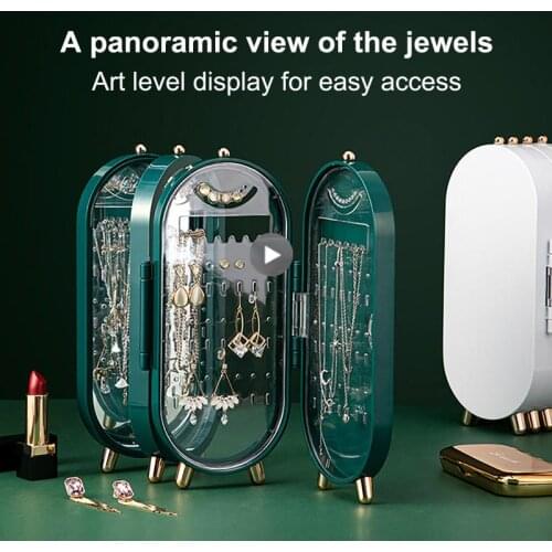 Makeup Organizers Desktop Jewelry Storage Box Earrings Jewelries Dustproofs Jewelry Box Foldable Display Stand 4 Doors 240 Holes