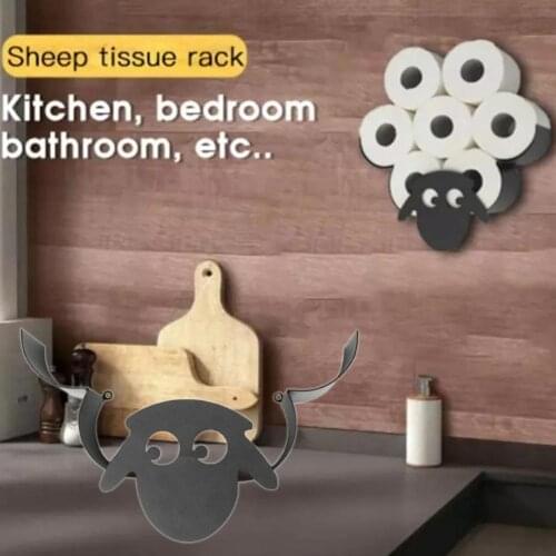 Portable Toilet Paper Holder Cartoon Animal Pattern Wall Mounted Iron Sheep Cow Roll Paper Storage Rack for Bathroom Supplies