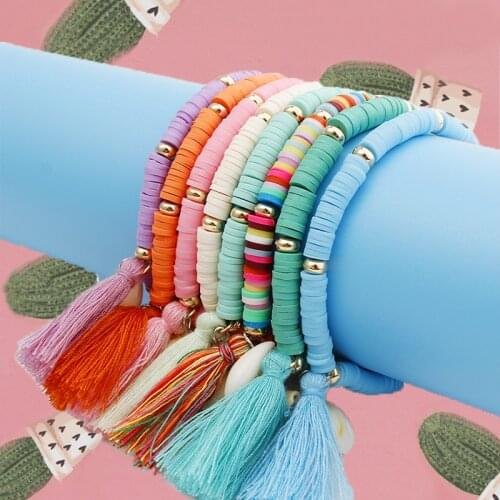 Potosala Fashion Multicolor Polymer Clay Bracelets Bohemian Shell Fringe Bracelet Handmade Bracelets for Women New