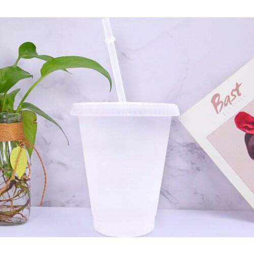 Transparent Straw Plastic Mugs Reusable Straw Cup With Lid Cup Coffee Juice Straw Mug Personalized Outdoor Portable Drinkware