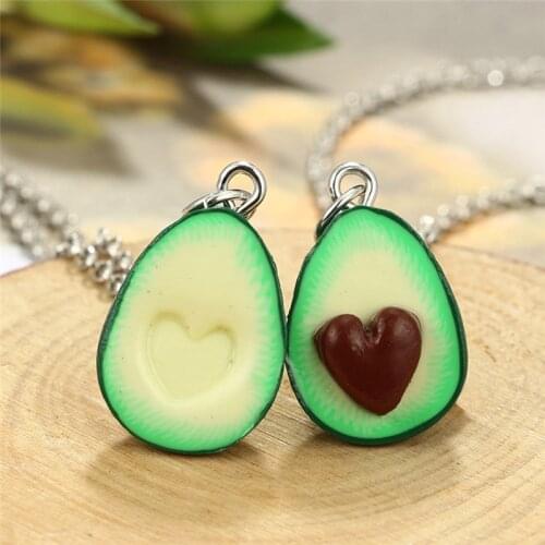 Heart Avocado Shape Long Pendant Necklace for Women Green Color Bohemian Chain Handmade Necklace Jewelry