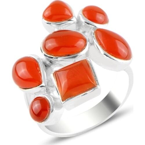 Silver 925 Sterling Agate & Marcasite Ring