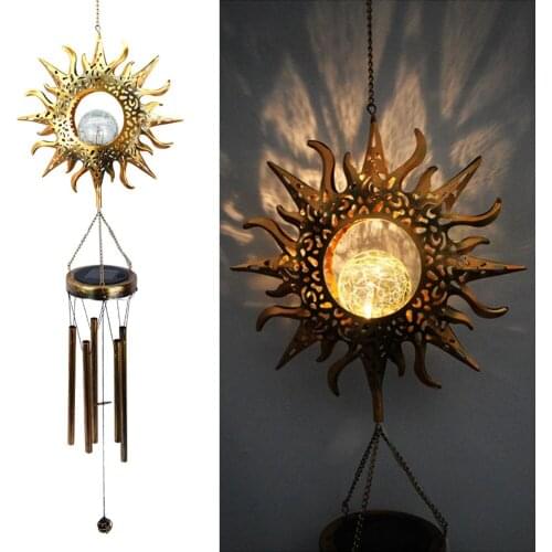 Solar Powered LED Wind Chimes Outdoor Garden Modern Solar Metal Moon Windchime Light Waterproof Hanging Lights Windbell Lamp