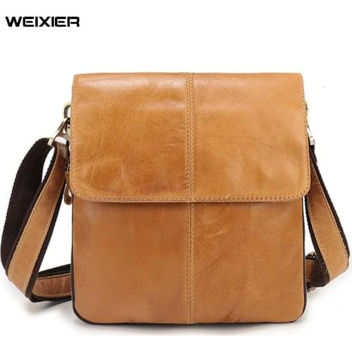WEIXIER Men Tote Bags Genuine Leather Fashion Men Messenger Bag Scalable Design Male Crossbody Shoulder Business Bags For Male