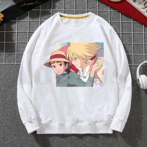 Howls Moving Castle Miyazaki Hayao Studio Ghibli Hoodies Sweatshirt Print Trend Mens Clothes Hip-Hop Male Crewneck Hoodies Men