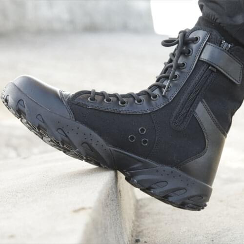 Outdoor Training High-Top Combat Boots Mens Breathable Tactical Military Shock Absorption Ultra-Light Canvas Combat Boots