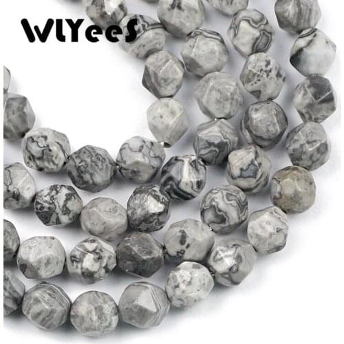 WLYeeS Natural Stone Beads Faceted Map Stone Loose Beads For Jewelry Making DIY Bracelet Earrings Accessories 15''/Strand 8MM