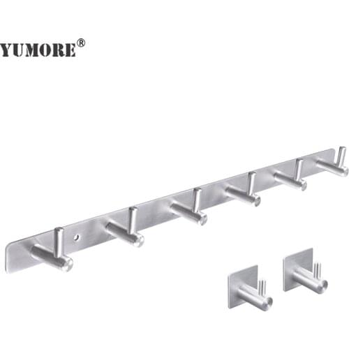 YUMORE 6 Rack Hooks 304 Stainless Steel Coat Towel Hooks For Wall Sundries Storage Hanging Hooks For Bathroom Kitchen Office