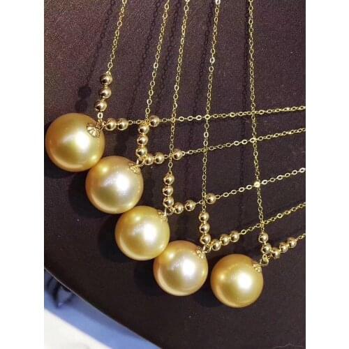 D220 Fine Jewelry 18K Gold Natural Fresh Water Golden Pearl 9-10mm Pendants Necklaces for Women FIne Pearls Pendants