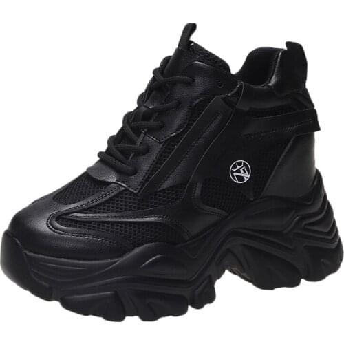 Womens Ankle Boots 2021 Autumn Leather Shoes Woman Platform Height Increased Sneakers 10 CM Thick Sole Wedges White Boots