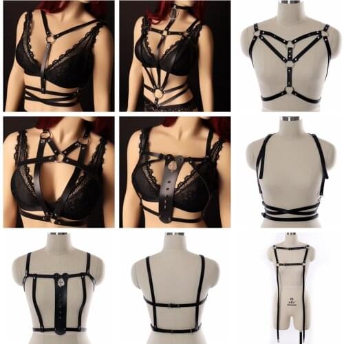 Leather Bra Cage Fetish Punk Womens Harness Bra Body Bondage Chest Harness Sexy Erotic Lingerie Costumes Gothic Bdsm Underwear
