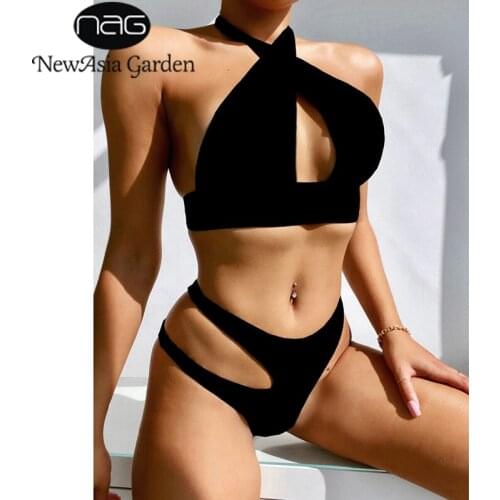 NewAsia Leopard Print Swimwear Women Halter Hollow out Sexy Lace up Pads Push up Bikini Holiday Beach Party 2 Piece Bathing Suit