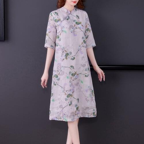 Summer New Ramie 3XL Plus Size Beach Sundress 2021 Elegant Women Floral Casual Midi Dress Print Vintage Bodycon Party Vestidos