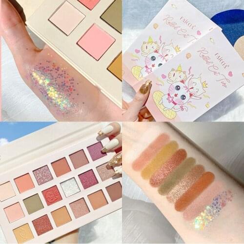 18 Color Eyeshadows Matte Pearlescent Earth Color Glitter Matte, Sweatproof Waterproof, Non-smudge Cat Eyeshadow Palette Make-up