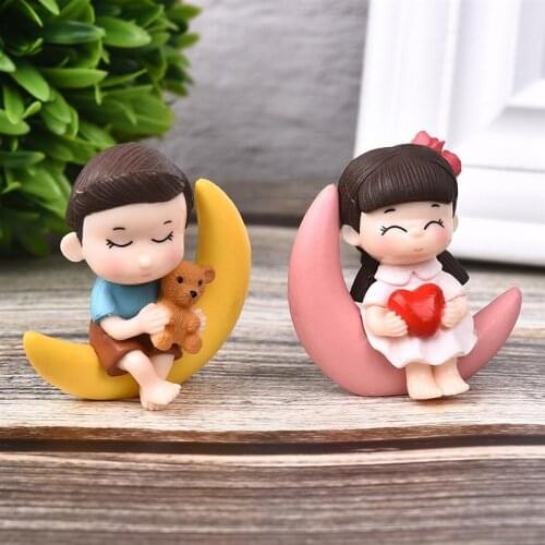 2pcs Moon Couple PVC Romantic Figurines Craft Decorative Ornaments For Bonsai Home Table Miniatures Garden Decoration